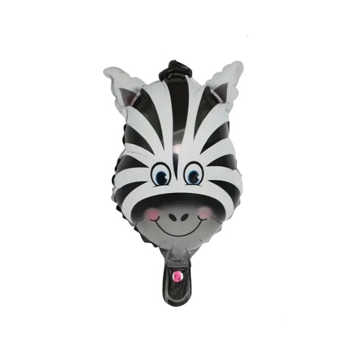 Balon din Folie Metalizata, Mini Figurine Animalute, Model Zebra, Tematica Aniversare, 25x45 cm, Ambalaj Individual, Pai Inclus, Umflare cu Aer sau Heliu, Multicolor
