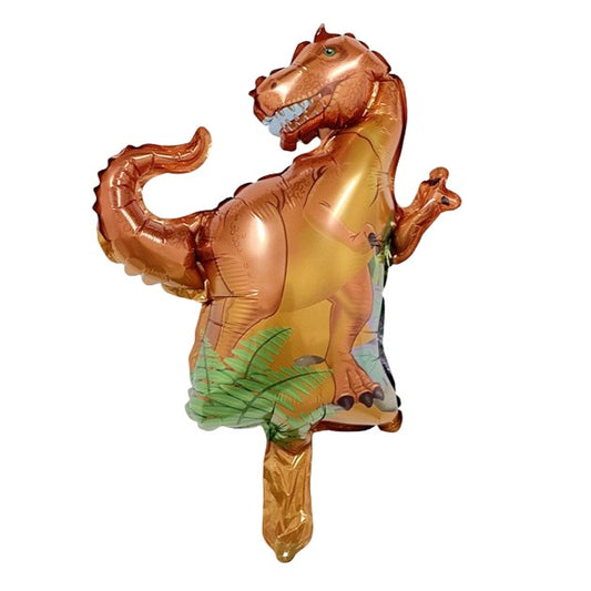 Balon din Folie Metalizata, Mini Figurine Dinozauri, Model T-Rex, Tematica Aniversare, 48x34 cm, Ambalaj Individual, Pai Inclus, Umflare cu Aer sau Heliu, Multicolor
