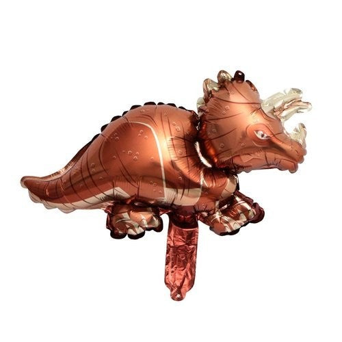 Balon din Folie Metalizata, Mini Figurine Dinozauri, Model Triceratops, Tematica Aniversare, 47x32 cm, Ambalaj Individual, Pai Inclus, Umflare cu Aer sau Heliu, Multicolor