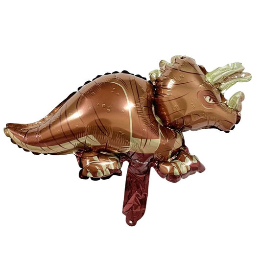 Balon din Folie Metalizata, Mini Figurine Dinozauri, Model Triceratops, Tematica Aniversare, 47x32 cm, Ambalaj Individual, Pai Inclus, Umflare cu Aer sau Heliu, Multicolor