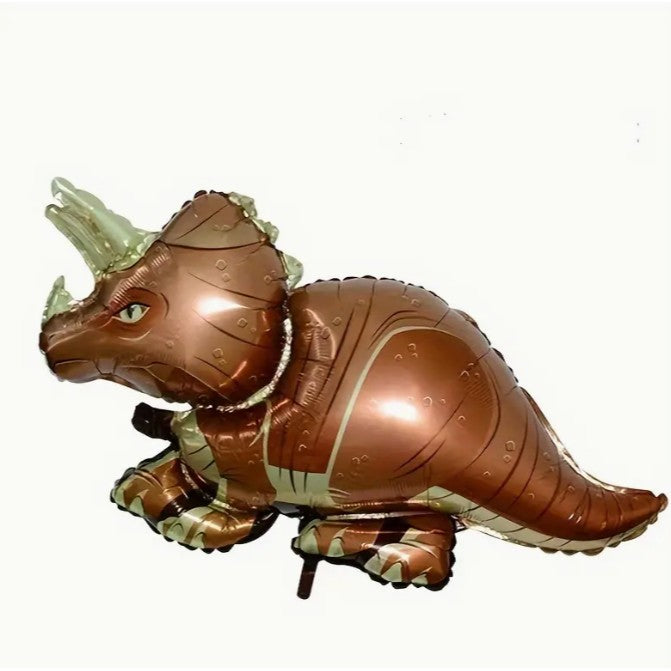 Balon din Folie Metalizata, Mini Figurine Dinozauri, Model Triceratops, Tematica Aniversare, 47x32 cm, Ambalaj Individual, Pai Inclus, Umflare cu Aer sau Heliu, Multicolor