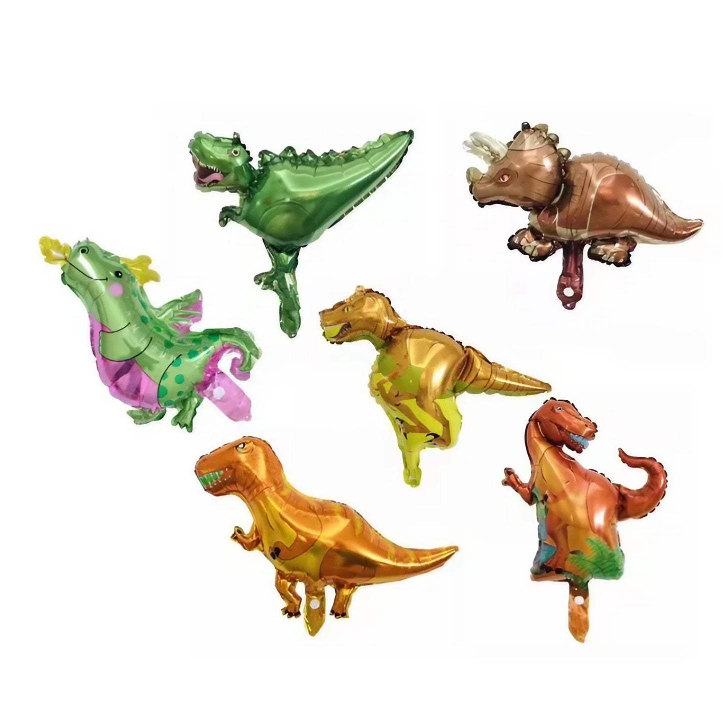 Balon din Folie Metalizata, Mini Figurine Dinozauri, Model Triceratops, Tematica Aniversare, 47x32 cm, Ambalaj Individual, Pai Inclus, Umflare cu Aer sau Heliu, Multicolor