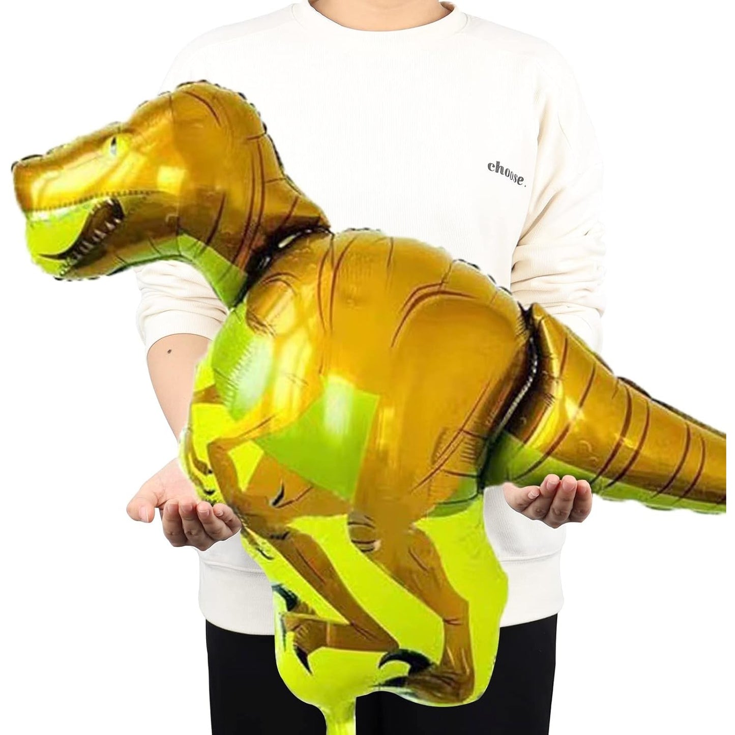 Balon din Folie Metalizata, Mini Figurine Dinozauri, Model Velociraptor, Tematica Aniversare, 48x43 cm, Ambalaj Individual, Pai Inclus, Umflare cu Aer sau Heliu, Multicolor