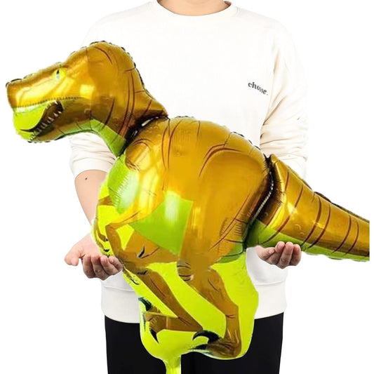 Balon din Folie Metalizata, Mini Figurine Dinozauri, Model Velociraptor, Tematica Aniversare, 48x43 cm, Ambalaj Individual, Pai Inclus, Umflare cu Aer sau Heliu, Multicolor