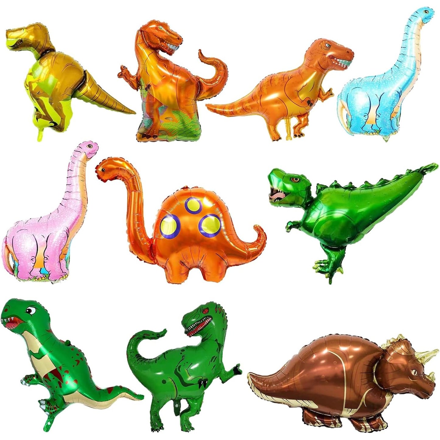 Balon din Folie Metalizata, Mini Figurine Dinozauri, Model Velociraptor, Tematica Aniversare, 48x43 cm, Ambalaj Individual, Pai Inclus, Umflare cu Aer sau Heliu, Multicolor