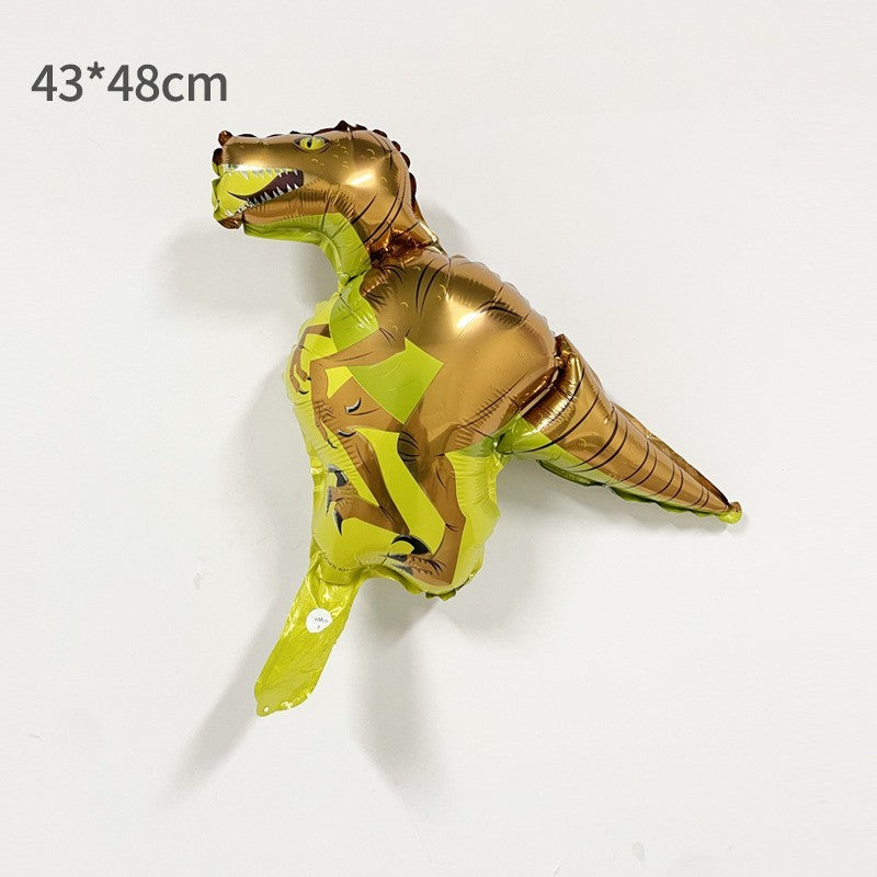 Balon din Folie Metalizata, Mini Figurine Dinozauri, Model Velociraptor, Tematica Aniversare, 48x43 cm, Ambalaj Individual, Pai Inclus, Umflare cu Aer sau Heliu, Multicolor