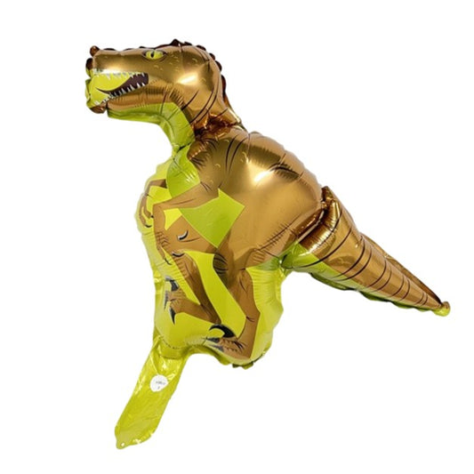 Balon din Folie Metalizata, Mini Figurine Dinozauri, Model Velociraptor, Tematica Aniversare, 48x43 cm, Ambalaj Individual, Pai Inclus, Umflare cu Aer sau Heliu, Multicolor