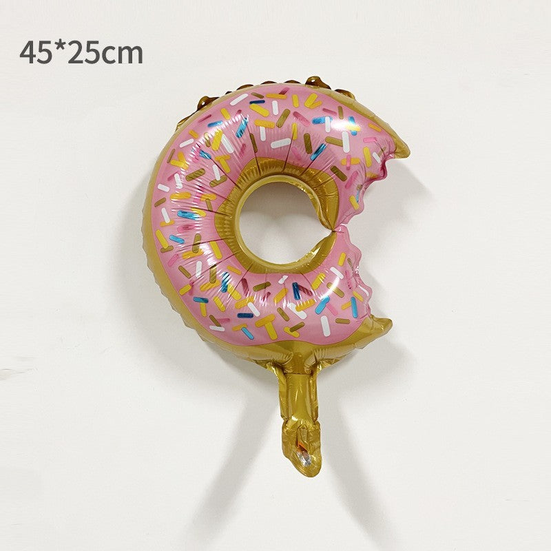Balon din Folie Metalizata, Mini Figurine Dulciuri, Model Gogoasa Muscata, Tematica Aniversare, 45x25 cm, Ambalaj Individual, Pai Inclus, Umflare cu Aer sau Heliu, Multicolor