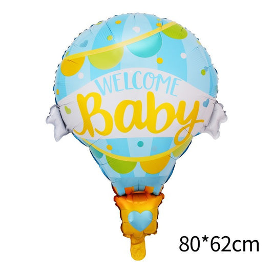 Balon din Folie Metalizata, Mini Figurine, Model Balon cu Aer Cald Baietel, Tematica Welcome Baby, 80x62 cm, Ambalaj Individual, Pai Inclus, Umflare cu Aer sau Heliu, Albastru