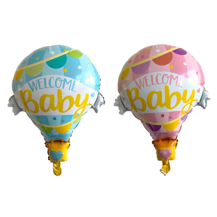 Balon din Folie Metalizata, Mini Figurine, Model Balon cu Aer Cald Baietel, Tematica Welcome Baby, 80x62 cm, Ambalaj Individual, Pai Inclus, Umflare cu Aer sau Heliu, Albastru