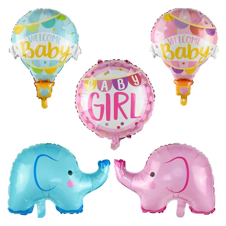 Balon din Folie Metalizata, Mini Figurine, Model Balon cu Aer Cald Baietel, Tematica Welcome Baby, 80x62 cm, Ambalaj Individual, Pai Inclus, Umflare cu Aer sau Heliu, Albastru
