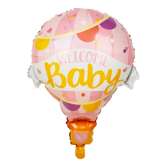 Balon din Folie Metalizata, Mini Figurine, Model Balon cu Aer Cald Fetita, Tematica Welcome Baby, 80x62 cm, Ambalaj Individual, Pai Inclus, Umflare cu Aer sau Heliu, Roz
