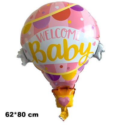 Balon din Folie Metalizata, Mini Figurine, Model Balon cu Aer Cald Fetita, Tematica Welcome Baby, 80x62 cm, Ambalaj Individual, Pai Inclus, Umflare cu Aer sau Heliu, Roz