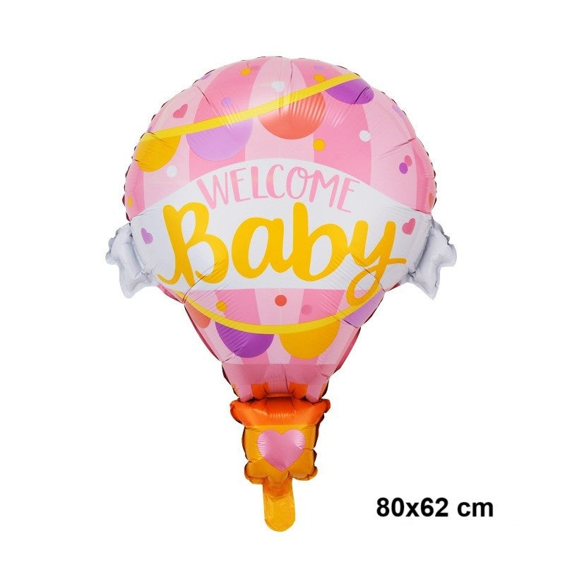 Balon din Folie Metalizata, Mini Figurine, Model Balon cu Aer Cald Fetita, Tematica Welcome Baby, 80x62 cm, Ambalaj Individual, Pai Inclus, Umflare cu Aer sau Heliu, Roz