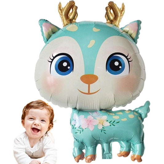 Balon din Folie Metalizata, Mini Figurine, Model Cerb, Tematica Aniversare, 49x74.5 cm, Ambalaj Individual, Pai Inclus, Umflare cu Aer sau Heliu, Albastru