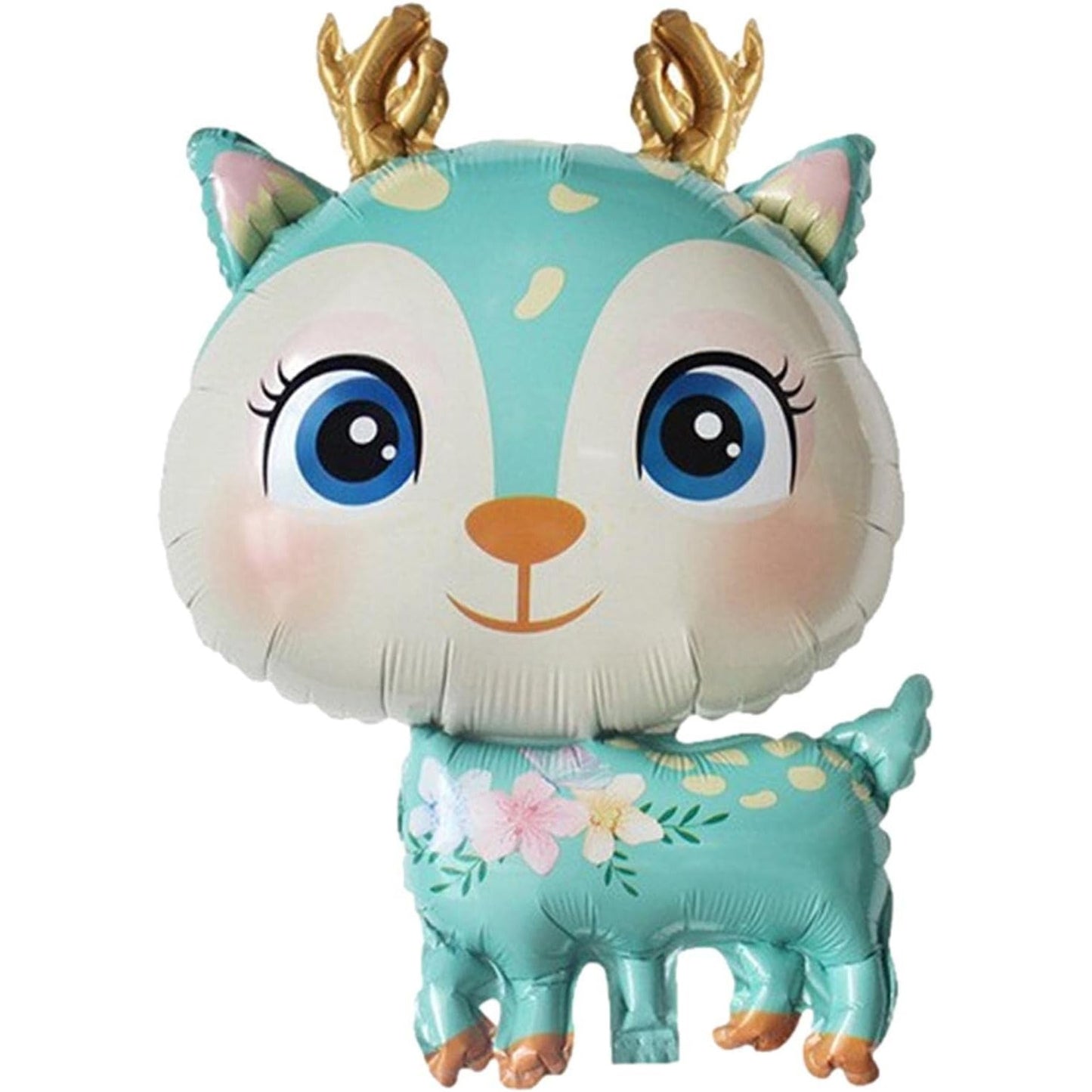 Balon din Folie Metalizata, Mini Figurine, Model Cerb, Tematica Aniversare, 49x74.5 cm, Ambalaj Individual, Pai Inclus, Umflare cu Aer sau Heliu, Albastru