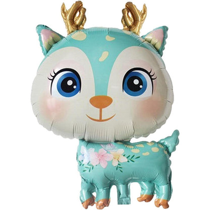Balon din Folie Metalizata, Mini Figurine, Model Cerb, Tematica Aniversare, 49x74.5 cm, Ambalaj Individual, Pai Inclus, Umflare cu Aer sau Heliu, Albastru