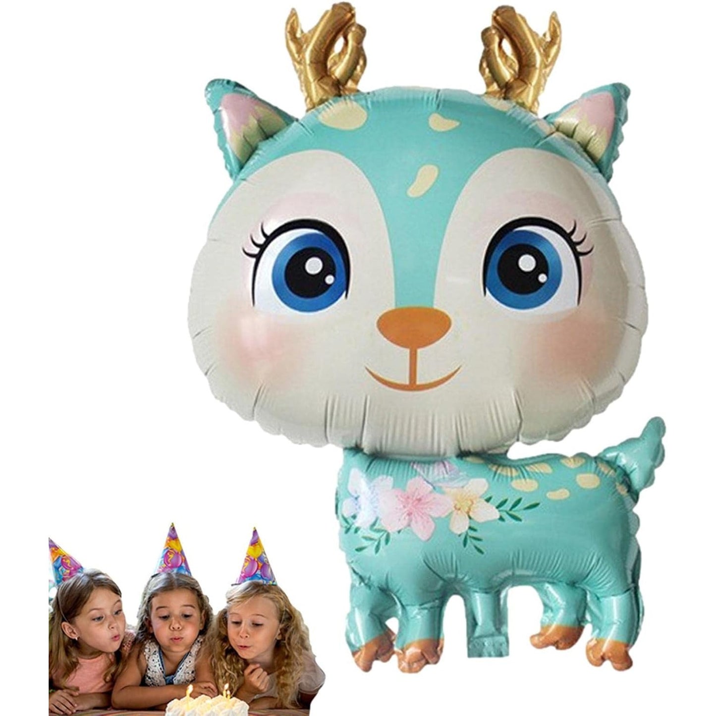 Balon din Folie Metalizata, Mini Figurine, Model Cerb, Tematica Aniversare, 49x74.5 cm, Ambalaj Individual, Pai Inclus, Umflare cu Aer sau Heliu, Albastru