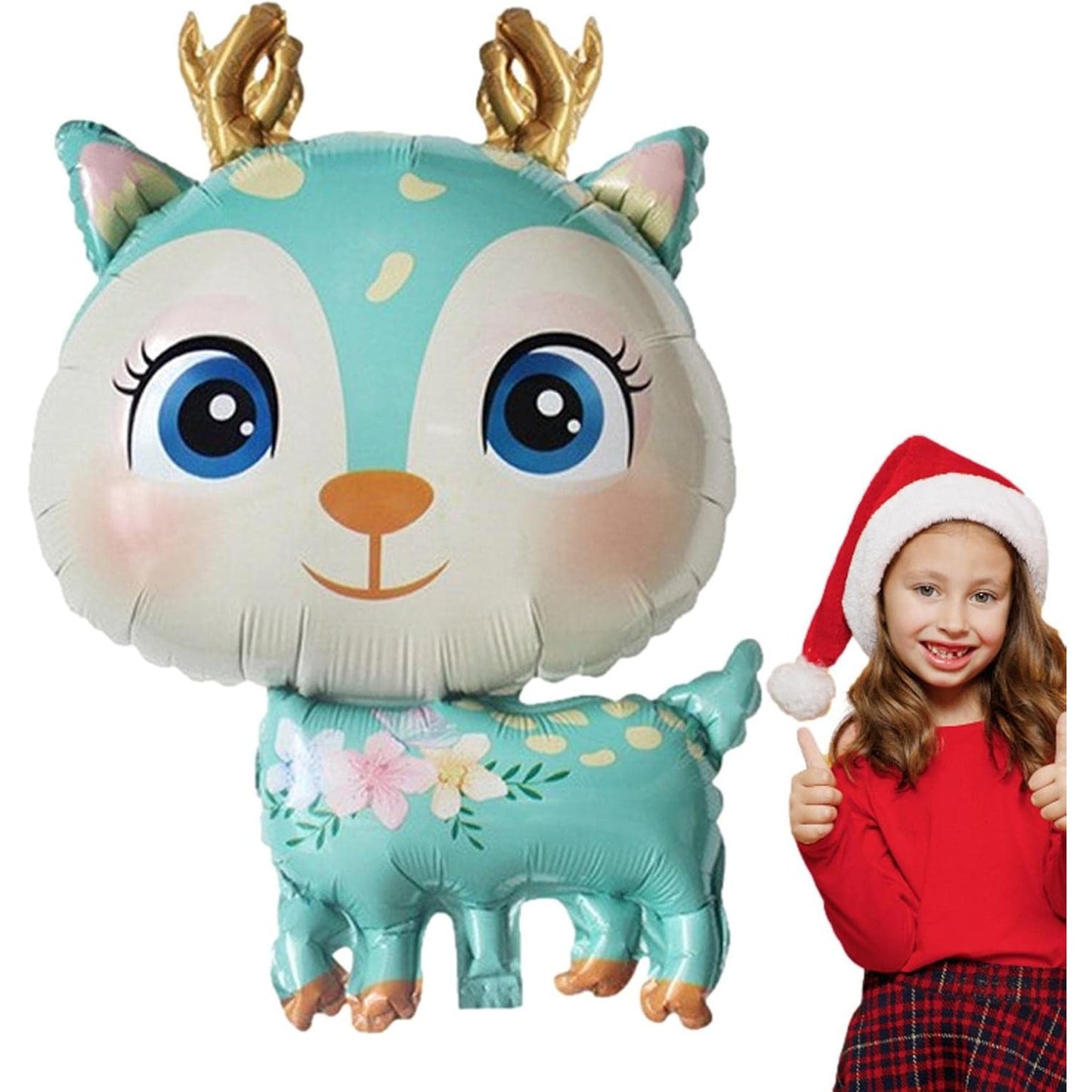 Balon din Folie Metalizata, Mini Figurine, Model Cerb, Tematica Aniversare, 49x74.5 cm, Ambalaj Individual, Pai Inclus, Umflare cu Aer sau Heliu, Albastru