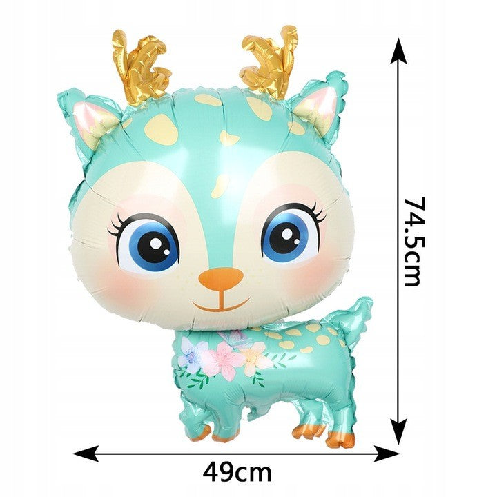 Balon din Folie Metalizata, Mini Figurine, Model Cerb, Tematica Aniversare, 49x74.5 cm, Ambalaj Individual, Pai Inclus, Umflare cu Aer sau Heliu, Albastru
