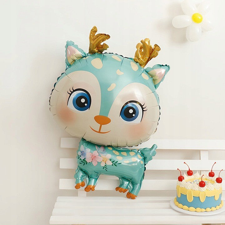 Balon din Folie Metalizata, Mini Figurine, Model Cerb, Tematica Aniversare, 49x74.5 cm, Ambalaj Individual, Pai Inclus, Umflare cu Aer sau Heliu, Albastru