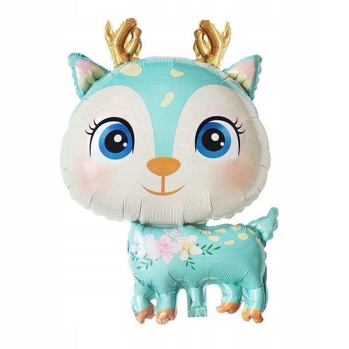 Balon din Folie Metalizata, Mini Figurine, Model Cerb, Tematica Aniversare, 49x74.5 cm, Ambalaj Individual, Pai Inclus, Umflare cu Aer sau Heliu, Albastru