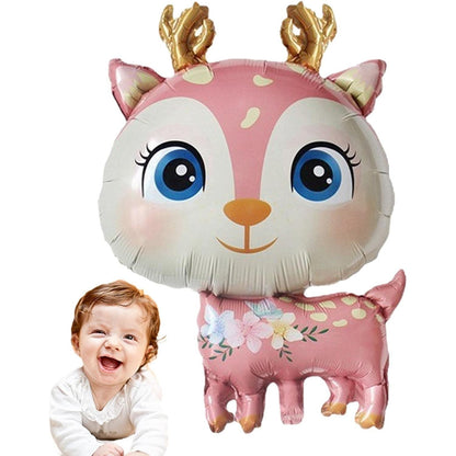 Balon din Folie Metalizata, Mini Figurine, Model Cerb, Tematica Aniversare, 49x74.5 cm, Ambalaj Individual, Pai Inclus, Umflare cu Aer sau Heliu, Roz