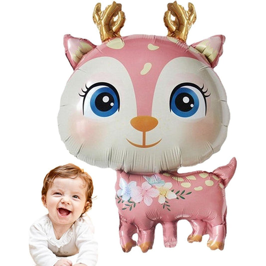 Balon din Folie Metalizata, Mini Figurine, Model Cerb, Tematica Aniversare, 49x74.5 cm, Ambalaj Individual, Pai Inclus, Umflare cu Aer sau Heliu, Roz
