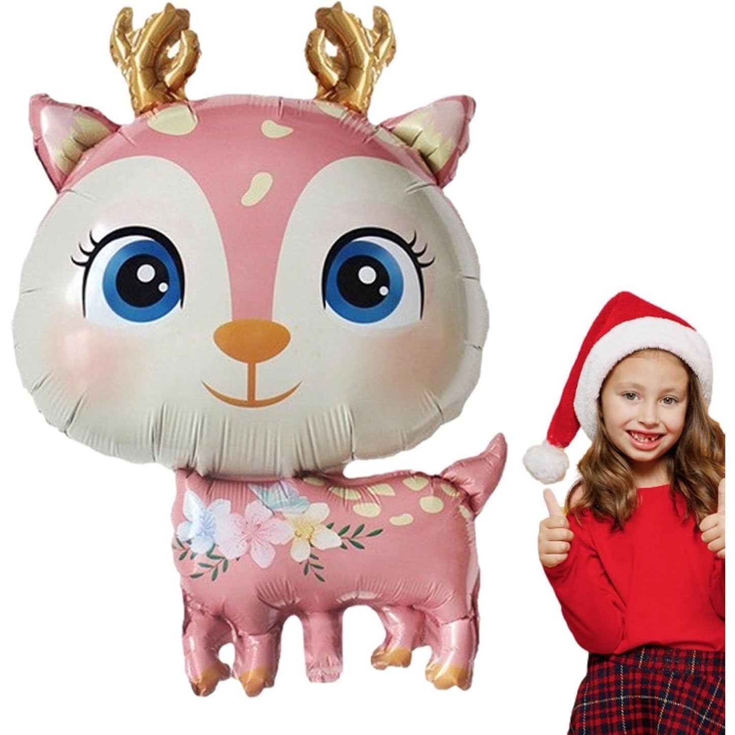 Balon din Folie Metalizata, Mini Figurine, Model Cerb, Tematica Aniversare, 49x74.5 cm, Ambalaj Individual, Pai Inclus, Umflare cu Aer sau Heliu, Roz