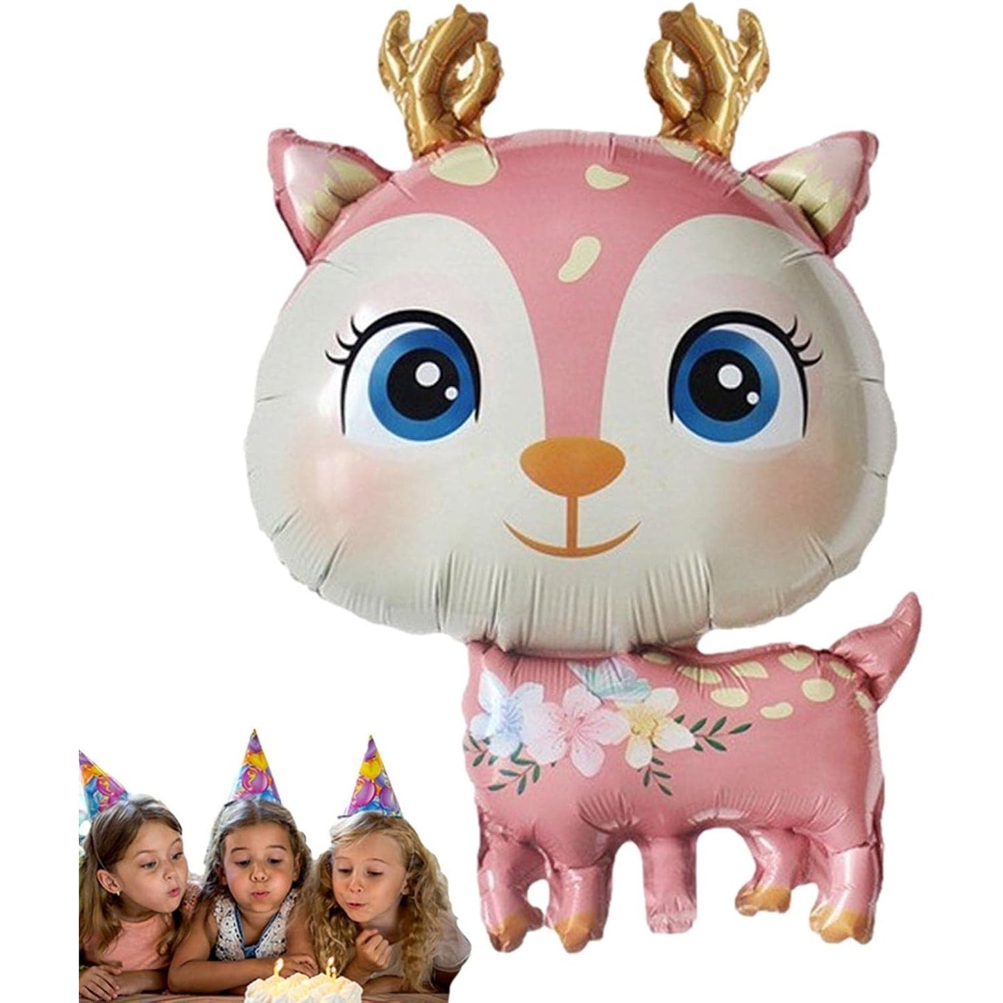 Balon din Folie Metalizata, Mini Figurine, Model Cerb, Tematica Aniversare, 49x74.5 cm, Ambalaj Individual, Pai Inclus, Umflare cu Aer sau Heliu, Roz