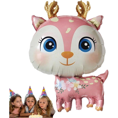 Balon din Folie Metalizata, Mini Figurine, Model Cerb, Tematica Aniversare, 49x74.5 cm, Ambalaj Individual, Pai Inclus, Umflare cu Aer sau Heliu, Roz