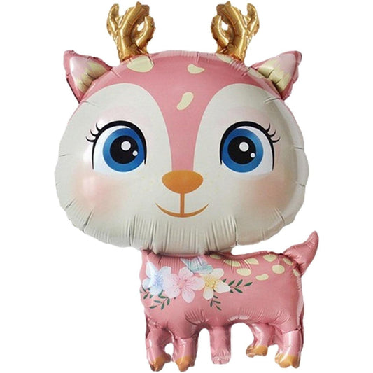 Balon din Folie Metalizata, Mini Figurine, Model Cerb, Tematica Aniversare, 49x74.5 cm, Ambalaj Individual, Pai Inclus, Umflare cu Aer sau Heliu, Roz