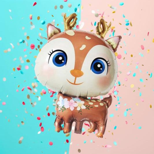 Balon din Folie Metalizata, Mini Figurine, Model Cerb, Tematica Aniversare, 49x74.5 cm, Ambalaj Individual, Pai Inclus, Umflare cu Aer sau Heliu, Maro