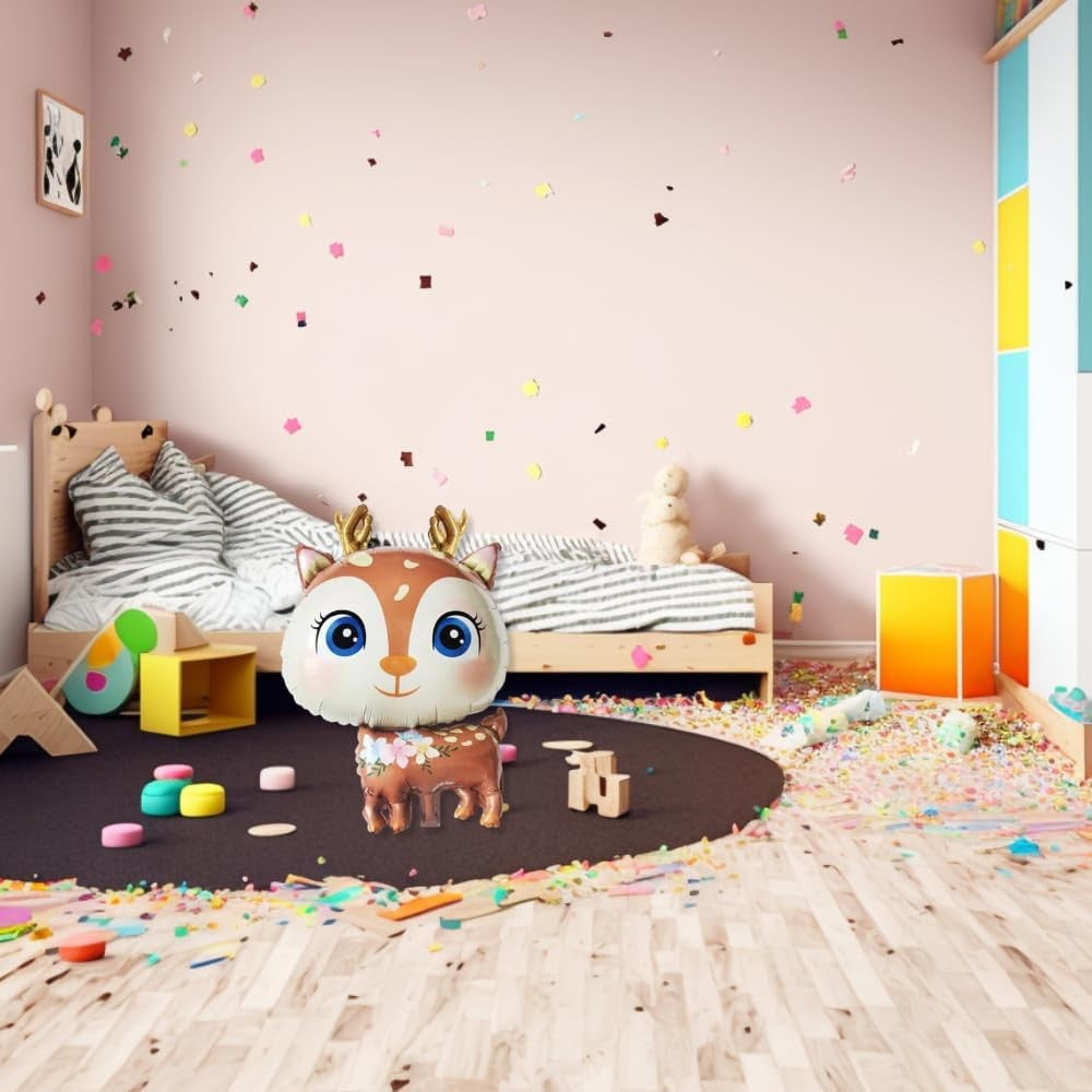 Balon din Folie Metalizata, Mini Figurine, Model Cerb, Tematica Aniversare, 49x74.5 cm, Ambalaj Individual, Pai Inclus, Umflare cu Aer sau Heliu, Maro