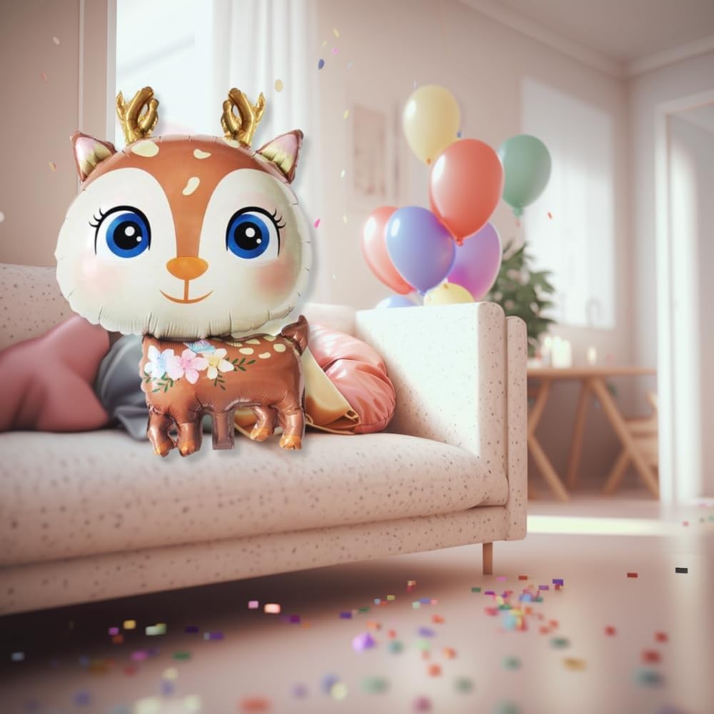 Balon din Folie Metalizata, Mini Figurine, Model Cerb, Tematica Aniversare, 49x74.5 cm, Ambalaj Individual, Pai Inclus, Umflare cu Aer sau Heliu, Maro