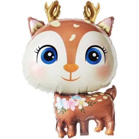 Balon din Folie Metalizata, Mini Figurine, Model Cerb, Tematica Aniversare, 49x74.5 cm, Ambalaj Individual, Pai Inclus, Umflare cu Aer sau Heliu, Maro