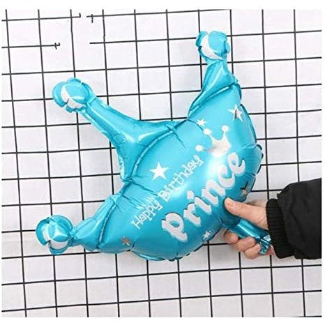 Balon din Folie Metalizata, Mini Figurine, Model Coroana de Print, Tematica Aniversare, 42x38 cm, Ambalaj Individual, Pai Inclus, Umflare cu Aer sau Heliu, Albastru