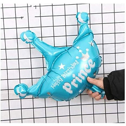 Balon din Folie Metalizata, Mini Figurine, Model Coroana de Print, Tematica Aniversare, 42x38 cm, Ambalaj Individual, Pai Inclus, Umflare cu Aer sau Heliu, Albastru