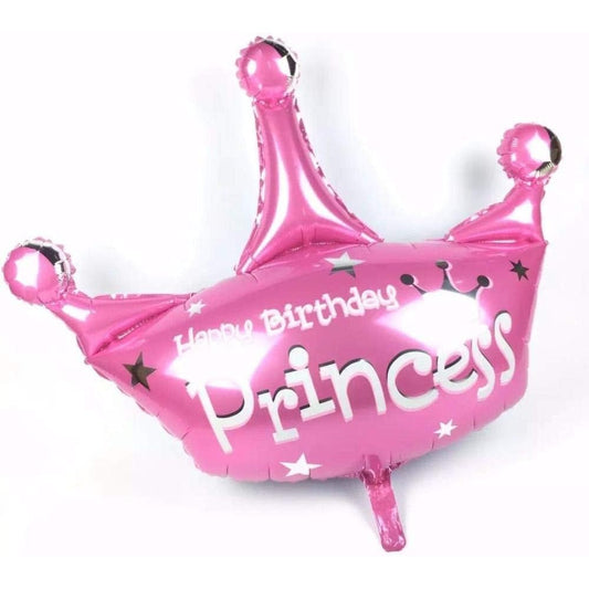 Balon din Folie Metalizata, Mini Figurine, Model Coroana de Printesa, Tematica Aniversare, 42x38 cm, Ambalaj Individual, Pai Inclus, Umflare cu Aer sau Heliu, Roz