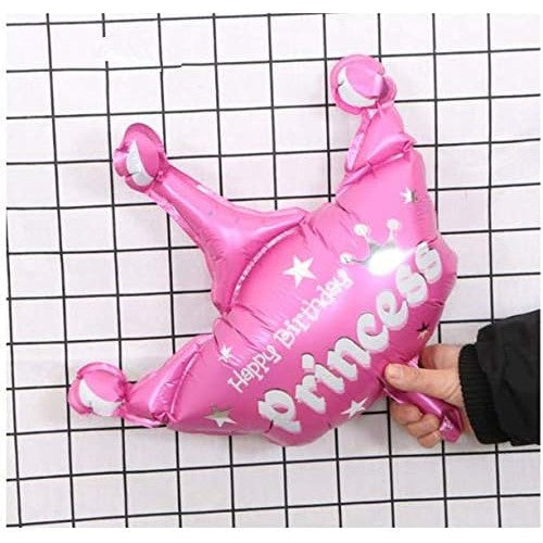 Balon din Folie Metalizata, Mini Figurine, Model Coroana de Printesa, Tematica Aniversare, 42x38 cm, Ambalaj Individual, Pai Inclus, Umflare cu Aer sau Heliu, Roz