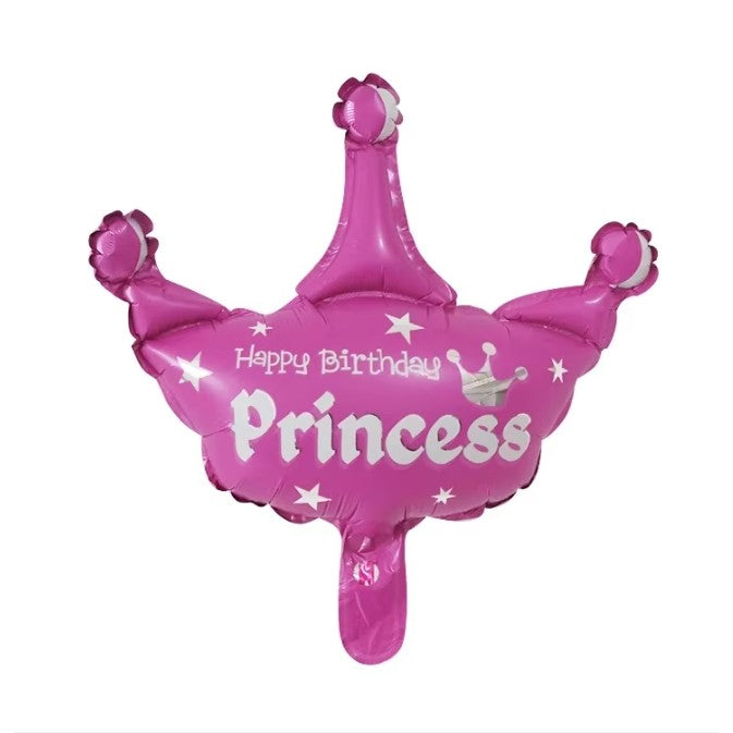 Balon din Folie Metalizata, Mini Figurine, Model Coroana de Printesa, Tematica Aniversare, 42x38 cm, Ambalaj Individual, Pai Inclus, Umflare cu Aer sau Heliu, Roz