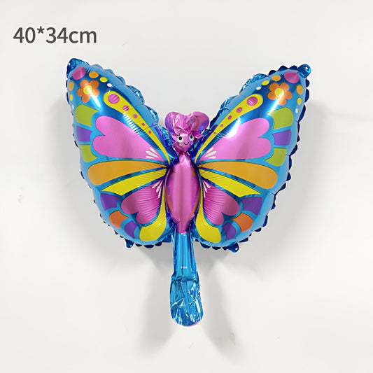 Balon din Folie Metalizata, Mini Figurine, Model Fluturaș, 40x34cm, Ambalaj Individual, Pai Inclus, Umflare cu Aer si Heliu, Multicolor