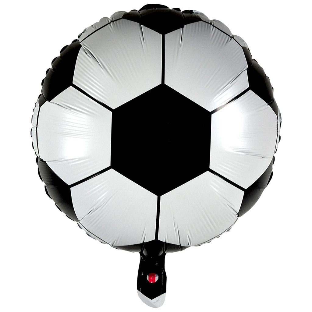Balon din Folie Metalizata, Mini Figurine, Model Minge de Fotbal, Tematica Aniversare, 30x24 cm, Ambalaj Individual, Pai Inclus, Umflare cu Aer sau Heliu, Alb-Negru
