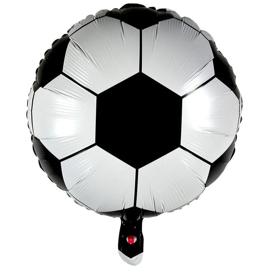 Balon din Folie Metalizata, Mini Figurine, Model Minge de Fotbal, Tematica Aniversare, 30x24 cm, Ambalaj Individual, Pai Inclus, Umflare cu Aer sau Heliu, Alb-Negru