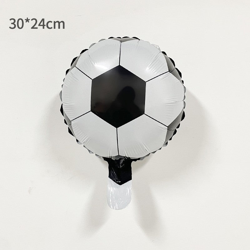 Balon din Folie Metalizata, Mini Figurine, Model Minge de Fotbal, Tematica Aniversare, 30x24 cm, Ambalaj Individual, Pai Inclus, Umflare cu Aer sau Heliu, Alb-Negru