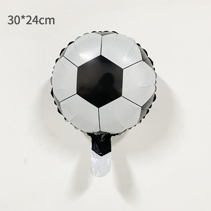 Balon din Folie Metalizata, Mini Figurine, Model Minge de Fotbal, Tematica Aniversare, 30x24 cm, Ambalaj Individual, Pai Inclus, Umflare cu Aer sau Heliu, Alb-Negru