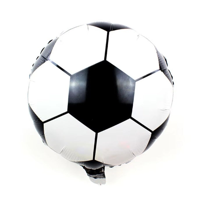 Balon din Folie Metalizata, Mini Figurine, Model Minge de Fotbal, Tematica Aniversare, 30x24 cm, Ambalaj Individual, Pai Inclus, Umflare cu Aer sau Heliu, Alb-Negru