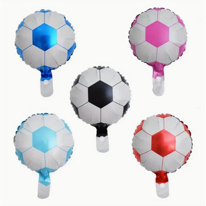 Balon din Folie Metalizata, Mini Figurine, Model Minge de Fotbal, Tematica Aniversare, 30x24 cm, Ambalaj Individual, Pai Inclus, Umflare cu Aer sau Heliu, Alb-Negru