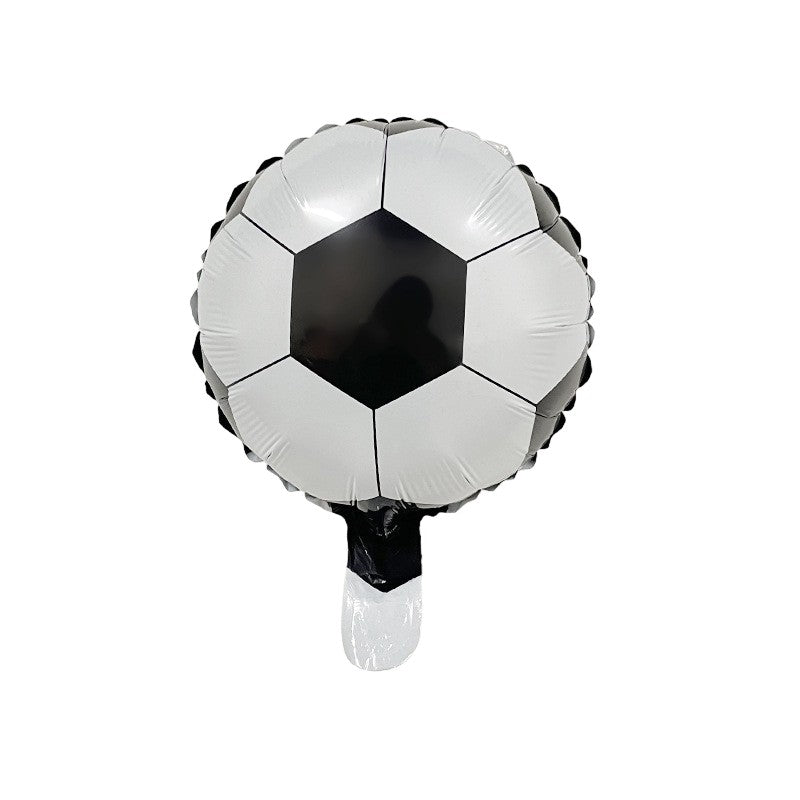 Balon din Folie Metalizata, Mini Figurine, Model Minge de Fotbal, Tematica Aniversare, 30x24 cm, Ambalaj Individual, Pai Inclus, Umflare cu Aer sau Heliu, Alb-Negru