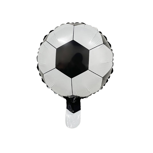 Balon din Folie Metalizata, Mini Figurine, Model Minge de Fotbal, Tematica Aniversare, 30x24 cm, Ambalaj Individual, Pai Inclus, Umflare cu Aer sau Heliu, Alb-Negru